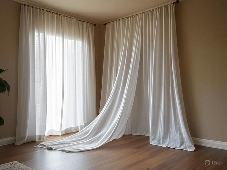 Velvet and linen blend eyelet curtain fabrics on display at Doha Curtain Shop