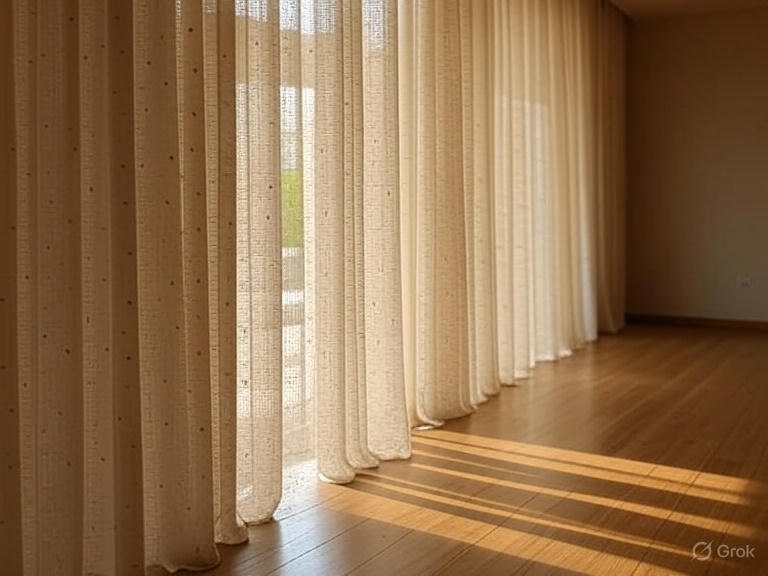 Affordable eyelet curtains with blackout lining fitted in a residential Doha apartment Affordable eyelet curtains with blackout lining fitted in a residential Doha apartment